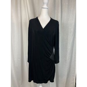 Chico’s Travelers Black Wrap Dress Elegant Draped Minimalist L/XL